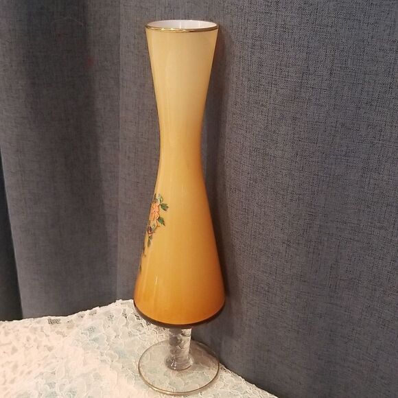 Vintage Art Glass Vase Yellow 12.5" - Picture 2 of 11